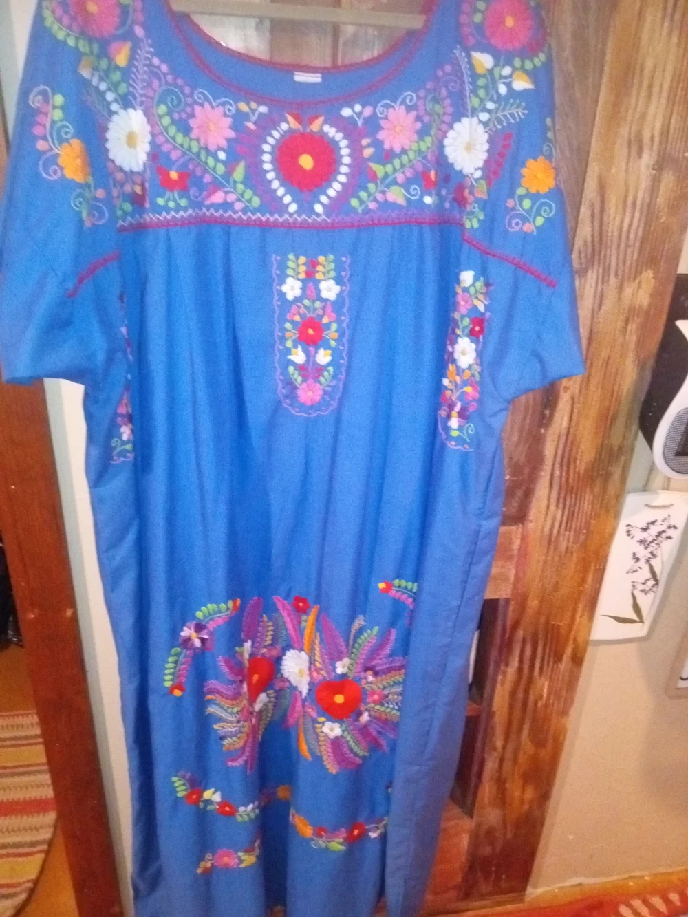 Blue Embroidered Floral Mexican Maxi Dress - Picture 1 of 11